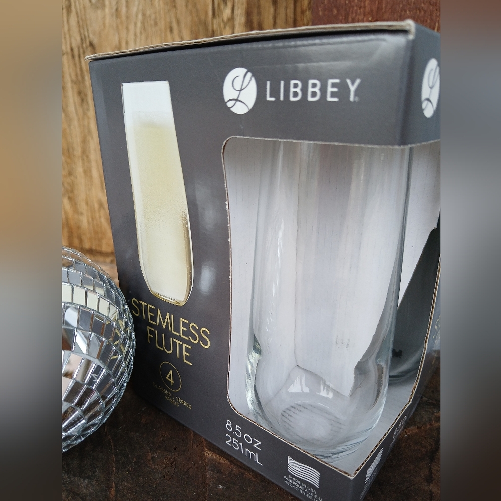Libbey Champagne Stemless Flute Glasses Set Of 4 Clear Design Minimalist Neutral